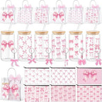 Rtteri 30 Pcs Pink Bow Party Favors Gift Set for Women, Coquette Bow Baby Shower Prizes for Winners Bachelorette Bridal Shower, Includes 16 oz Glass Tumbler PVC Gift Bag Cosmetic Bag Keychain by Rtteri