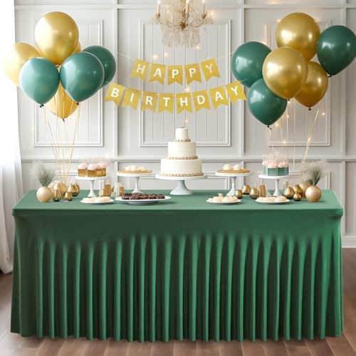 2 Packs Green Table Clothes for 6 Foot Rectangle Tables, Wrinkle Resistant Stretch Spandex Table Covers Fitted Tablecloth with Skirt for Easter Event Banquet Wedding Birthday Party - Image 4