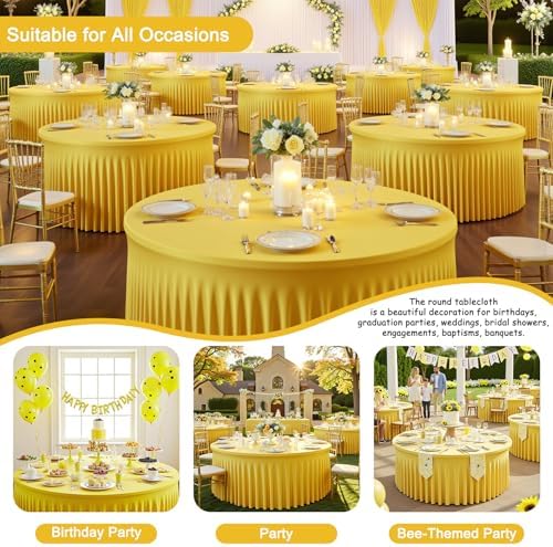 4 Pack 120 Inch Yellow Cloth Tablecloth for 5 FT Round Tables, Stretchy Fitted Circle Picnic Tables Cloths, Spandex Table Cover with Table Skirt for Wedding Photography Party Events Graduation - Image 4