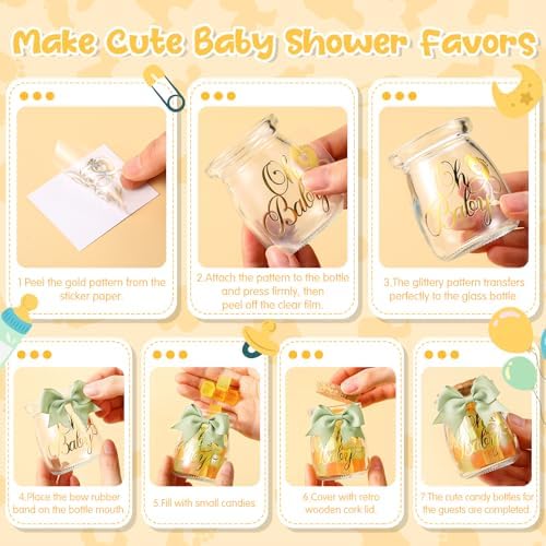 Funnymoom 24 Sets Baby Shower Bottles Favors for Guests Glass 100 ml Milk Jar with Ribbons and Stickers Decorations for Gender Reveal Newborn Centerpiece Party Favor(Sage Green,Baby) - Image 5