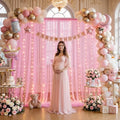 10ft x 12ft Pink Tulle Photo Backdrop Curtain with Lights String for Parties Wedding Sheer Baby Pink Curtain Backdrop for Baby Shower Girls Birthday Party Gender Reveal Photo Background Decorations by Suppromo