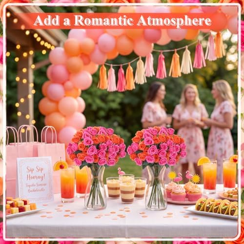 Zeyune 8 Pack 12 Inch Artificial Rose Bouquet, Orange and Hot Pink - Image 5