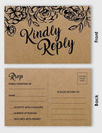 50 Blank RSVP Postcards Floral Kraft Rustic Print 4"X6" Response Cards,RSVP Reply Card for Wedding,Bridal Shower,Baby Shower - Image 3