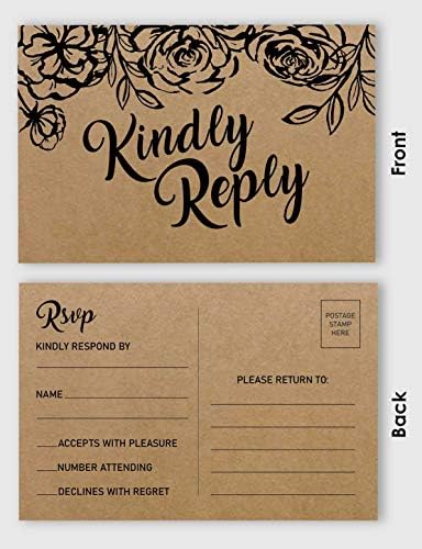 50 Blank RSVP Postcards Floral Kraft Rustic Print 4"X6" Response Cards,RSVP Reply Card for Wedding,Bridal Shower,Baby Shower - Image 3