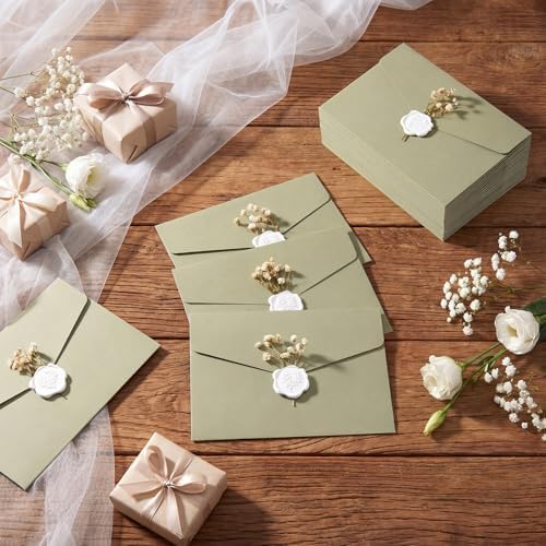 100 Set Wedding Invitation Kits Trifold Pockets,Green,White - Image 5