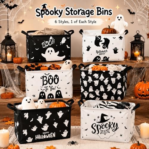 CHENGU 6 Pack Halloween Storage Basket Collapsible Halloween Ghost Bins - Image 3