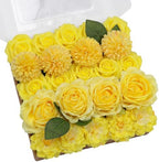 TINGE TIME 23pcs Artificial Wedding Flower Combo, Rose Pompon Mums Yellow by TINGETIME