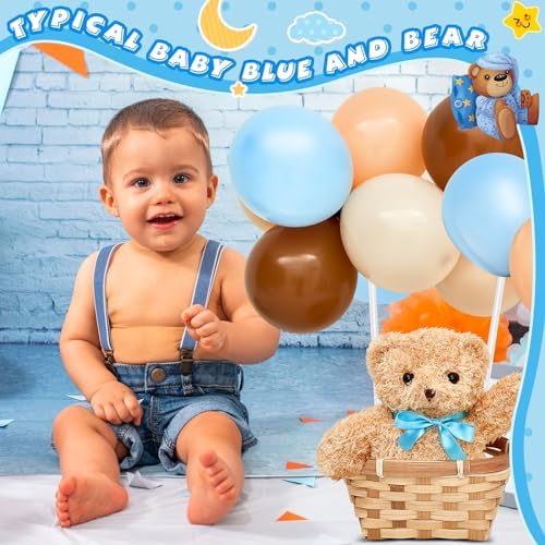 Hollowfly 6 Set Bear Baby Shower Party Decoration Table Centerpieces 6 Gender Reveal Stuffed Plush Bears 6 Bamboo Baskets 60 Colorful Balloons 12 Balloon Stands Birthday Party Wedding(Blue) - Image 3
