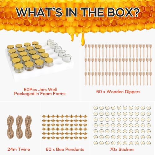 AuroTrends 1.5oz Mini Hexagon Honey Jars 60-Pack with Lids & Dippers - Image 4