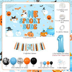 Halloween 1st Birthday Decorations Boy Blue - One Spooky Dude Backdrop with Balloon Arch Kit, Highchair Banner, Cake Topper Foil Balloon for Spooky First Birthday Party Supplies - Image 5