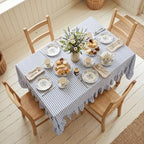 Eternal Beauty Striped Ruffled Tablecloth 60x120 Inch Blue White - Image 5