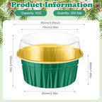 200 Pack Aluminum Cupcake Liners with Lids,Dark Green,Plain - Image 4