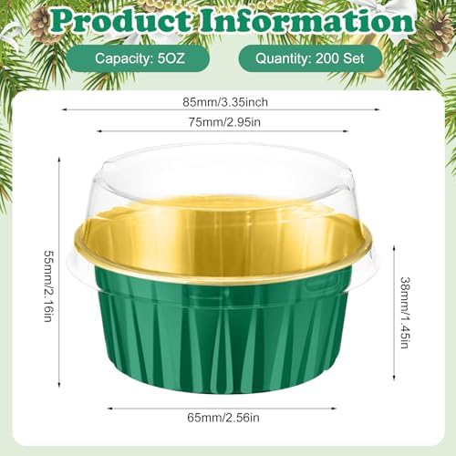 200 Pack Aluminum Cupcake Liners with Lids,Dark Green,Plain - Image 4