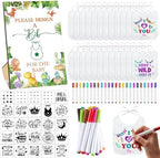 Panitay 100 Pcs DIY Baby Bibs Decorating Kit 50 White Bibs 25 Stencils 24 Markers 1 Baby Shower Game Sign by Panitay