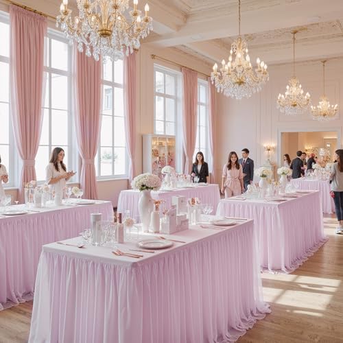 familus 8ft Pink Spandex Fitted Tablecloth with Tulle Table Skirt - 2-in-1 Structured Tutu Table Cover for Weddings, Trade Shows, Banquets & Sweetheart Tables - Image 5