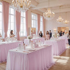 familus 6ft Pink Spandex Fitted Tablecloth with Tulle Table Skirt - 2-in-1 Structured Tutu Table Cover for Weddings, Trade Shows, Banquets & Sweetheart Tables - Image 5