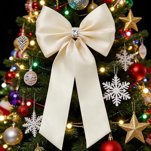 Meseey Giant Satin Bow 27x39 Inch Extra Large Decorative Bow for Christmas Tree Topper,Party,Home Wall,Baby Shower & Birthday Decor（Ivory - Image 3