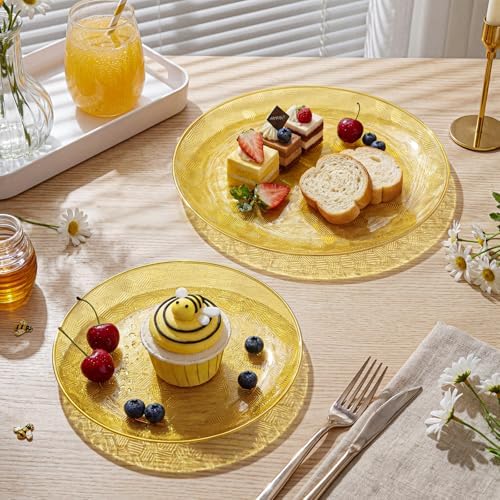Festiva 60PCS Clear Yellow Gold Plastic Plates - Heavy Duty Fancy Disposable Plates With Gold Rim -serve for 30 guests Include 30PCS 10.25" & 30PCS 7.5" Honeycomb Design Plates for Party(Yellow) - Image 4