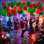 WOLHOWLTD Gold Green Red Christmas Decoration Set - 36Pcs Paper Lanterns, Pompoms, Honeycomb for Wedding,Christmas,School Day,Bridal Shower,Scary Birthday Party Classroom,Home Decoration - Image 4