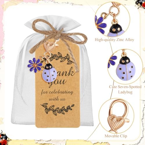 Ecation 120 Pack Ladybug Keychain Favors with Kraft Cards Organza Bags - Image 3