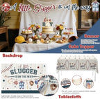 Hombae Baseball Baby Shower Decorations, A Little Slugger Party Supplies with Welcome Baby Banner Banners, Cake Cupcake Toppers, Tablecloth, Backdrop, Poster, Badges, Sash - Image 6