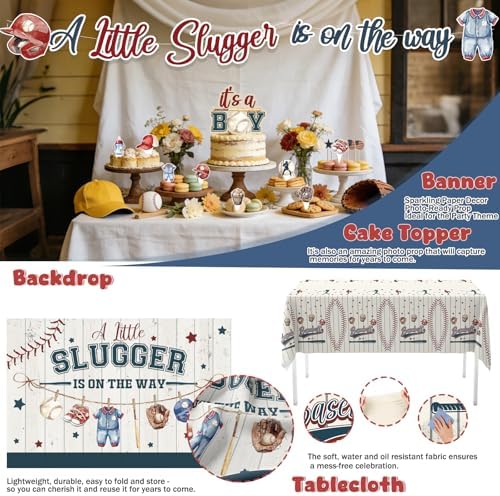 Hombae Baseball Baby Shower Decorations, A Little Slugger Party Supplies with Welcome Baby Banner Banners, Cake Cupcake Toppers, Tablecloth, Backdrop, Poster, Badges, Sash - Image 6