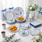 Pickmesh 250 Pcs Chinoiserie Party Supplies Decorations Blue and White Porcelain Disposable Paper Plates Napkins and Cups for Blue White Floral Baby Shower Birthday Wedding Tea Party, Serve 50 - Image 6
