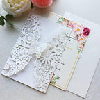 Hosmsua 5.12 x 7.3 Inches 20PCS Ivory Wedding Invitation Cards with Butterfly and Envelopes Laser Cut Lace Flora Invitation for Wedding Engagement Quinceanera Sweet 16 Birthday Party (Ivory) - Image 3