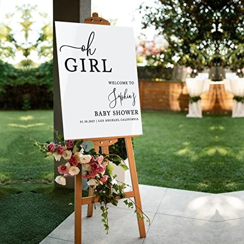 Andaz Press 16"x20" White Acrylic Personalized Baby Shower Welcome Sign, Gender Neutral Large Custom Sign for Easel Stand, Oh Girl Baby Shower Decorations - Image 4