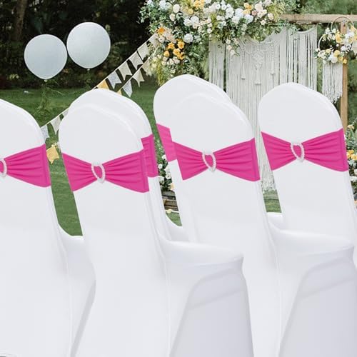 Pack of 60 Spandex Chair Sashes Bows Stretch Chair Cover Band with Buckle Slider Universal Elastic Chair Ties for Wedding Banquet Party Event Decoration (Fuchsia) - Image 7