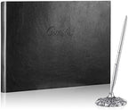 Geyee Leather Guest Book and Pen Stand Set, 10.5" x 8", Black by Geyee