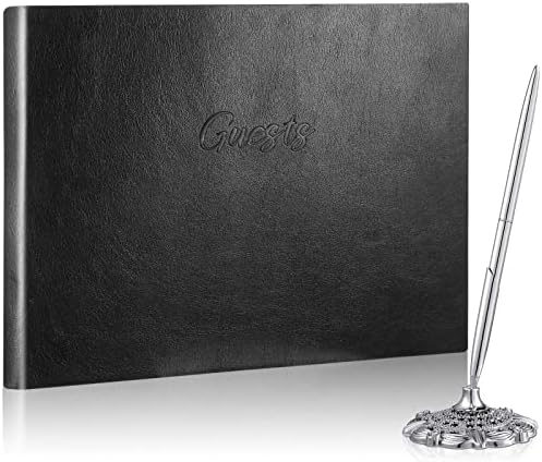 Geyee Leather Guest Book and Pen Stand Set, 10.5" x 8", Black by Geyee