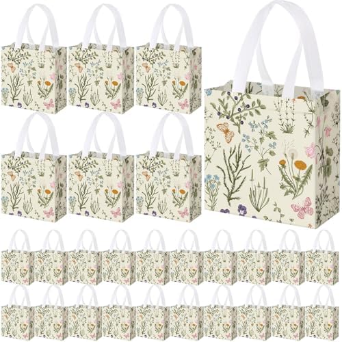 Lingvee 50 Pcs Wildflower Gift Bags Bulk, Floral Tote with Handles by Lingvee