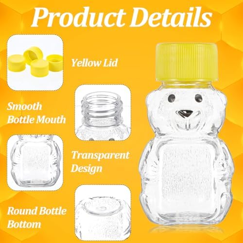 50 Pack 2 oz Honey Bear Bottles with Gold Bee Pendants & Thank You Cards - Mini Plastic Bear Jars with Lids, Leak-Proof Empty Containers for Honey, Jam, Baby Shower, Wedding Favors - Image 3