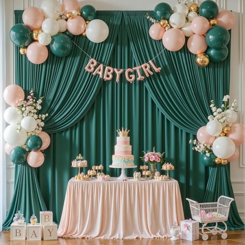 40x10ft Hunter Green Backdrop Curtains for Wedding Parties Wrinkle Free Photo Backdrop Drapes for Photography Birthday Baby Shower Soft Fabric Party Backgournd for Photoshoot 5x10ft, 8 Panels - Image 3