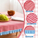 JarThenaAMCS Red Plaid Gingham Blue Ruffled Tablecloth 60 x 120 Inch Rectangular Cotton Farmhouse Table Cover for Birthday Baby Shower Independence Day Party Kitchen Outdoor Picnic - Image 3