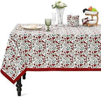 Ridhi Garnet Red Hand Block Print Cotton Rectangle Tablecloth 190 x 72 Inch by Ridhi