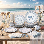 Pickmesh 250 Pcs Ocean Blue Bow Seashell Paper Napkins Plates Cups Set Ocean Themed Party Supplies Coastal Seashell Disposable Tableware for Summer Birthday Beach Wedding Dinner, Serve for 50 Guests - Image 4