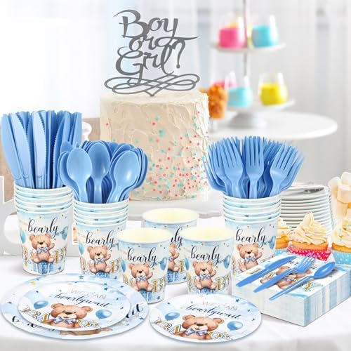 Dandat 350 Pcs Baby Shower Set, Bear, Blue - Image 5