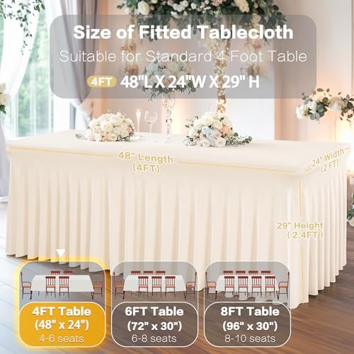 2 Packs Ivory Spandex Table Clothes for 4 Foot Rectangle Table, Spandex Table Covers 4FT Stretch Table Skirts Rectangle Tables Wrinkle Free Fitted Table Cover for Event, Wedding, Banquet & Parties - Image 3