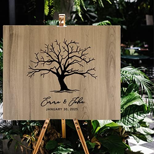 Andaz Press Large Wooden Welcome Sign for Wedding, Rustic Welcome Sign 16" x 20" Custom Names & Date Tree Thumbprint Wedding Signage English Oak MDF Wood Finish Wedding Reception Indoor Outdoor Signs - Image 4