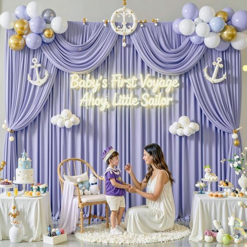 50 ft x 10 ft Wrinkle Free Lavender Backdrop Curtain for Parties, Polyester Light Purple Photo Backdrop Drapes 10 Panels 5x10ft for Baby Shower Photoshoot Wedding Birthday Party Photography Curtains - Image 7
