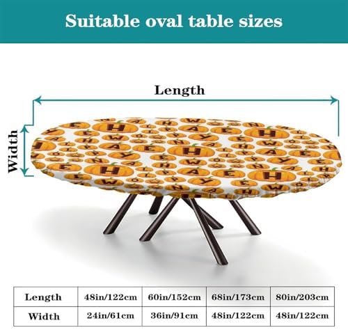 Halloween Letters Pumpkins Fabric Print Oval Tablecloth Fitted Greaseproof Waterproof Elastic for Kitchen and Dining Room Fits for 42" x 60" Oval Table - Image 4