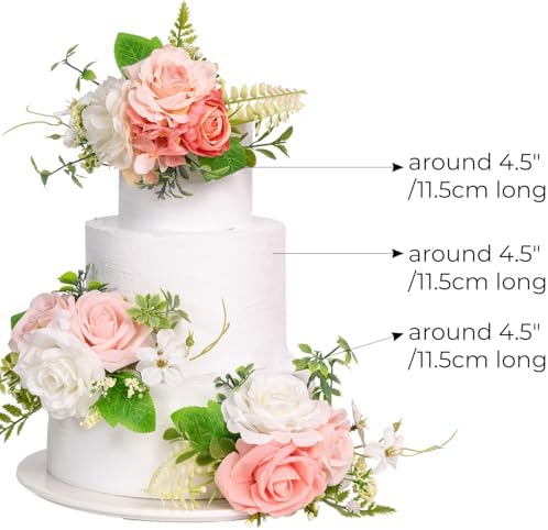 TINGE TIME 3Pcs Pre-made Cake Toppers，Silk Artificial Flowers Decor，Cake Decorations for Weddings, Birthdays, Party,Baby Shower,Celebration (PeachPink&White) - Image 6