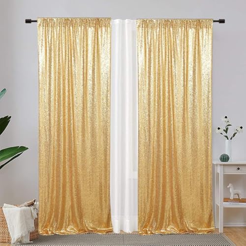 Eternal Beauty Gold Sequin Backdrop Curtains, 4 Panels 2x8FT - Image 2