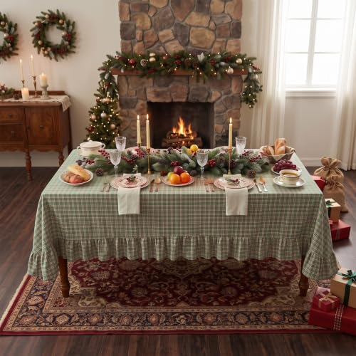 Eternal Beauty Green Plaid Ruffle Tablecloth 52x70 in - Image 4
