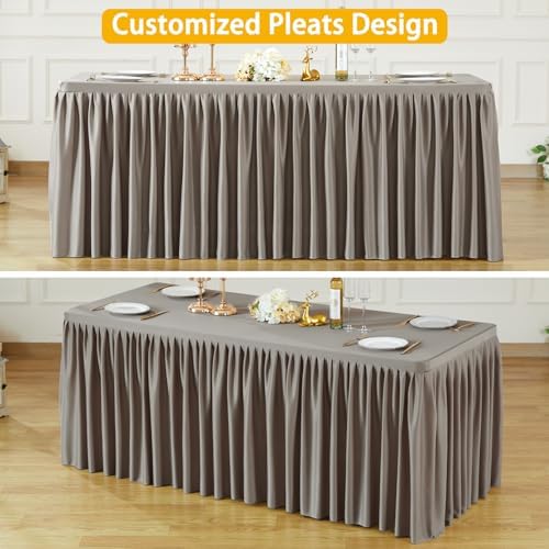 Wish Care Natural Table Clothes for Rectangle Tables 6ft, Wrinkle Resistant Fitted Table Cloth with Pleated Ruffle Skirts for Banquet Wedding Baby Shower Folding Tables - Image 4