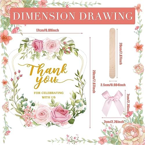 Huwena 50 Sets Wedding Fans for Guests Thank You for Celebrating with Us Fans Hand Fans Handheld Folded Fan Baby Shower Favors for Bridal Bridesmaid Gift Church Dancing(Pink,Floral) - Image 3
