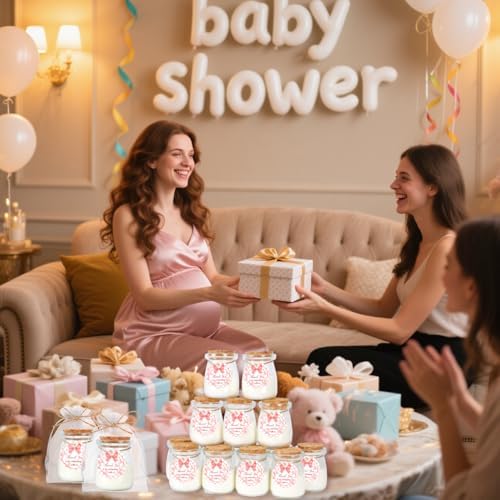 24Pcs Baby Shower Candle Party Favors Lavender Scented Glass Jars Wax Candle Bulk with Thank You Cards Organza Bags for Guests Boy Girl Birthday Gender Reveal Gift Souvenirs (Pink Bow, 24) - Image 7