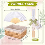 Beeveer 50 Sets Folding Wedding Fan Favor for Guest with Basket, Ready to Use Bulk White Folding Hand Paper Fan with Bow Ribbon Thank You Tag, Bridal Shower Wedding Party Favor Gift (Green,Daisy) - Image 2